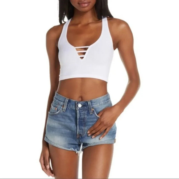 FREE PEOPLE Strapped In Seamless Ribbed Brami Crop Top White M/L - Picture 1 of 9